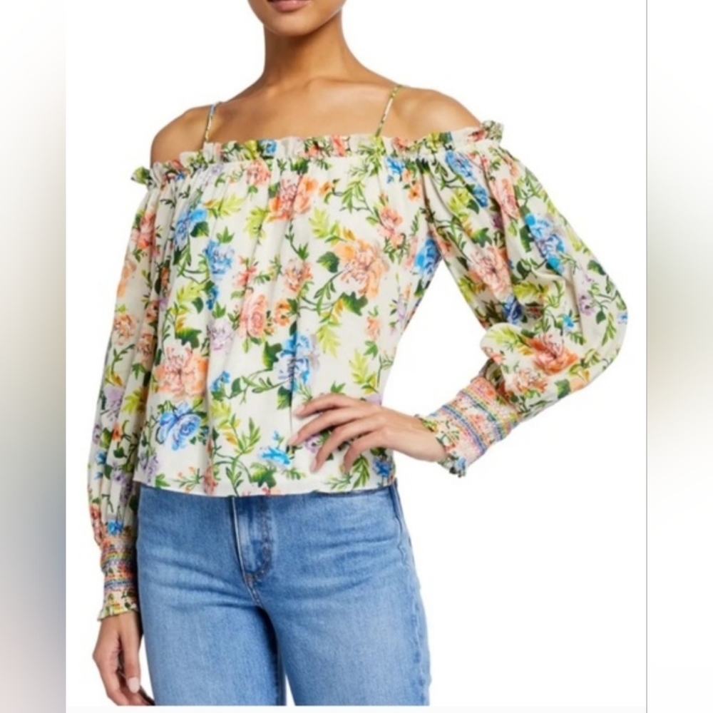 Alice + olivia tereza flora print off shoulder top Size Small - Picture 8 of 15